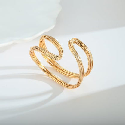 Gold Cuff Bracelet for Women Chunky Multi-layer Cross Wire Open Bracelet Hollow Wide Cuff Bracelets Adjustable Gold Open Cuff Bangle Bracelet - color: Double Wire Cuff Bracelet