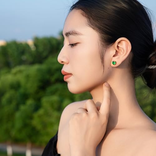 8mm Heart-Cut Birthstone Stud Earrings for Women – 18K Gold Plated Hypoallergenic Cubic Zirconia Earrings, Nickel Free, 12 Months Colors, Everyday Jewelry, Gift for Her, Bridal, Birthday, Christmas - color: 05 May Emerald