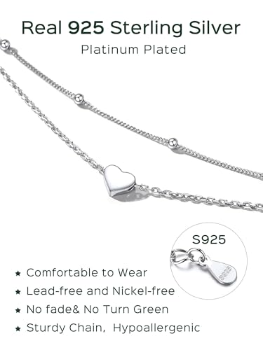 ChicSilver Sterling Silver Anklets for Women 925 Ankle Bracelets for Women Layered Heart Anklet With Beaded Anklets for Women - style: 27. Blank Heart