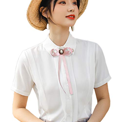 FASELE JKQBUX Women's Brooch Pin pearl Jk preppy style Pre Neck Tie Wedding Party Bow for Women Student Bow Tie accessory - color: Pink