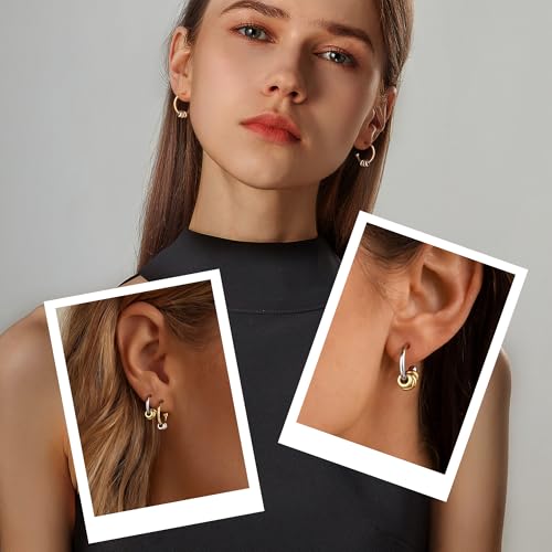 Gold Hoop Earrings for Women Summer Earrings Stainless Steel Hypoallergenic Earrings for Sensitive Ears Non Tarnish Hoops 4mm Hollow Tube Lightweight Earring Gifts for Women - style: 20mm Gold&Silver