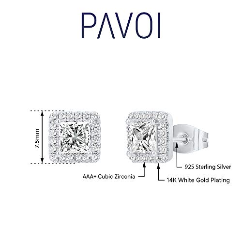 PAVOI 14K Gold Plated 925 Sterling Silver Post Brilliant Round Faux Diamond Halo Earrings - Premium Cubic Zirconia - style: Princess