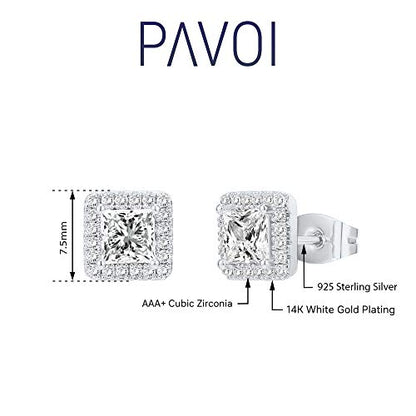 PAVOI 14K Gold Plated 925 Sterling Silver Post Brilliant Round Faux Diamond Halo Earrings - Premium Cubic Zirconia - style: Princess