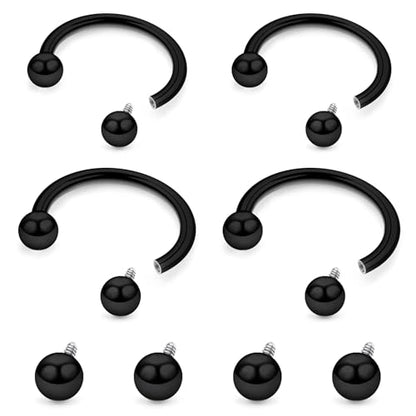 Hoeudjo Internally Threaded Septum Rings 16G Surgical Steel Horseshoe Septum Jewelry Lip Ring 8mm 10mm with Replacement Balls Ball Grabber Tool Smiley Piercing Jewelry for Women Men - color: black
