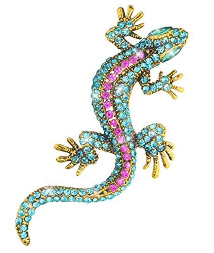 Retro Lizard Gecko Spider Animal Brooch Lapel Pin Dainty Rhinestone Crystal Brooch Costume Jewelry Accessories for Scarf Corsage - color: Lizard Blue and Pink