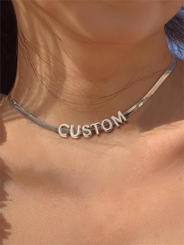 ChainsHouse Flat Snake Chain Herringbone Choker Necklace for Women, Stainless Steel/Rose Gold/18K Gold Plated Dainty Adjustable Simple Short Layered Necklaces, 12"/15"/18" with 3.5" Extender - color: c. stainless-5mm-custom