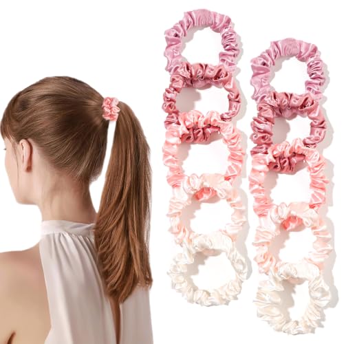 Silk Hair Ties Satin Scrunchies - Small Mini Scrunchy for Women Thick Hair Accessories Cute Soft No Slip Hair Elastics Ponytail Holder for Curly Hair No Damage Hairties Gift for Girls - color: Navy blue