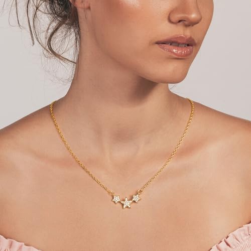 Starain Heart Necklaces for Women Dainty Cubic Zirconia Love Heart Pendant Necklace 18K Gold Plated Chain Trendy Stuff Jewelry - color: N Gold Stars Necklace
