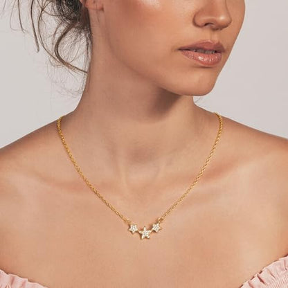 Starain Heart Necklaces for Women Dainty Cubic Zirconia Love Heart Pendant Necklace 18K Gold Plated Chain Trendy Stuff Jewelry - color: N Gold Stars Necklace