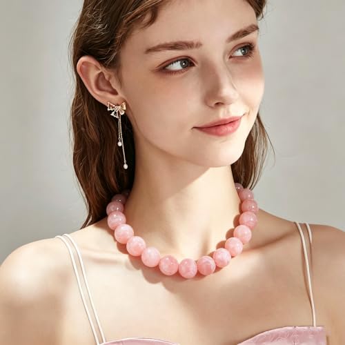 Chunky Necklaces for Women Trendy 20MM Large Resin Beaded Necklace Bold Statement Chunky Choker Necklace Boho Beads Summer Beach Jewelry - color: Pink