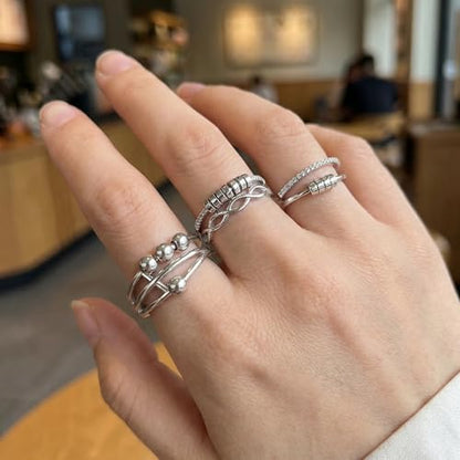 5pcs Adjustable Open Stainless Steel Stress Spinner Rings for Women Calming Anxiety Fidget Band Aesthetic Cute Thumb Jewelry Set Cool Stackable Accessories