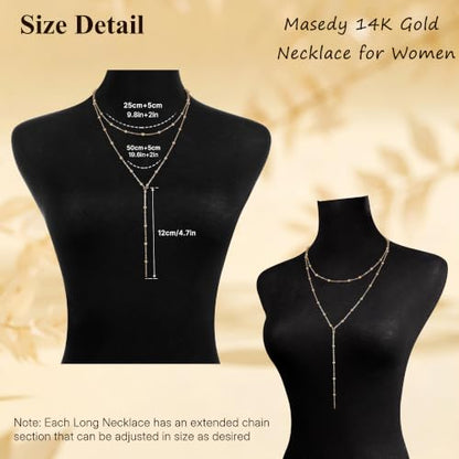 Long Gold Necklace for Women Dainty Layered Lariat Necklace | 14k Gold Plated Clover Teardrop CZ Y Shaped Drop Necklaces Cute Long Necklace for Women Trendy Prom Formal Womens Jewelry - color: Beaded chain y necklace