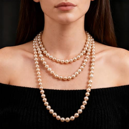 Pearl Necklaces for Women 60'' 70" Long Pearl Necklace 15.75'' Pearl Choker Necklace Chunky Bead Layered Faux Pearl Dangle Wedding Bridal 1920s Gatsby Christmas Costume Jewelry Gifts - color: Champagne-60''