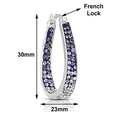 Savlano 14K White Gold Plated Inside Out Crystal Hoop Earrings For Women Comes With Savlano Gift Box - color: Purple-White