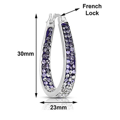 Savlano 14K White Gold Plated Inside Out Crystal Hoop Earrings For Women Comes With Savlano Gift Box - color: Purple-White