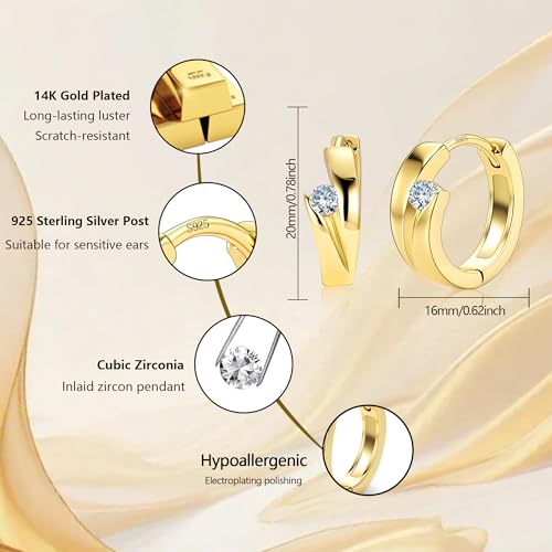 ALEXCRAFT 14K Goldplated Zirconia Hoop Earrings for Women, Hypoallergen Small Tiny Silver Sleeper Cartilage Twist Huggie Hoop Earrings With Ball Zirconia Shiny Simple Elegant Jewelry for Women - color: GoldA