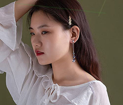 Temperament Crystal Butterfly Drop Dangle Earrings for Women Long Tassel Butterfly Stud Earrings - color: Bule