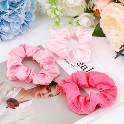 Satin Scrunchies Set of 12 - Elastic Silk Bubble for Girls, Pink Hair Accessories and Valentine's Day Gifts - color: Pink