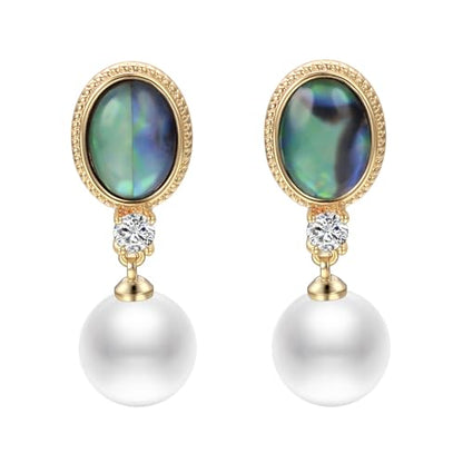 Yoursfs Abalone Shell Pearl Clip On Earrings for Women Colorful Cubic Zirconia Earrings Non Pierced Freshwater Pearl Drop Dangle Earring Trendy Jewelry - style: Abalone Shell Pearl Earrings