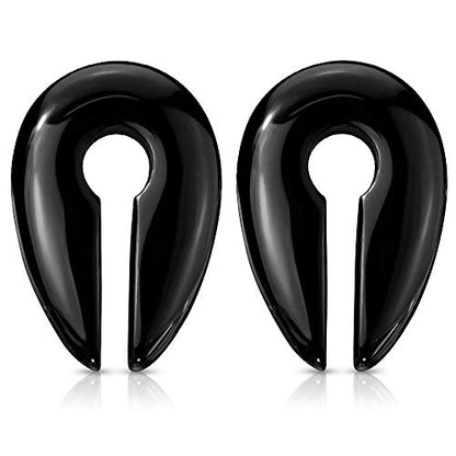 Pierced Owl - Black Agate Semi Precious Stone Keyhole Hanging Plug Earrings, Sold as a Pair - style: 16mm (5/8")