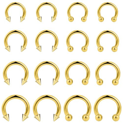 12G Septum Rings Ear Gauges Earrings Hoops Eyebrow Piercings lip Rings Hoop 316L Surgical Steel Cartilage Helix Tragus Rook Daith Earrings Piercing Jewelry for Women Men 10mm 12mm 14mm 16mm - style: 12G，10mm-16mm，Gold Tone