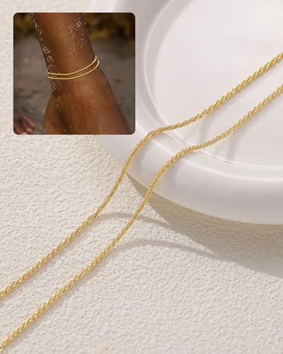 Gold Silver Ankle Bracelets for Women Waterproof 14K Gold Plated Anklets for Women Non Tarnish Dainty Layered Beaded Heart Anklet Set Summer Beach Foot Chain Jewelry Gifts Trendy Stuff - color: B- Layered Anklets