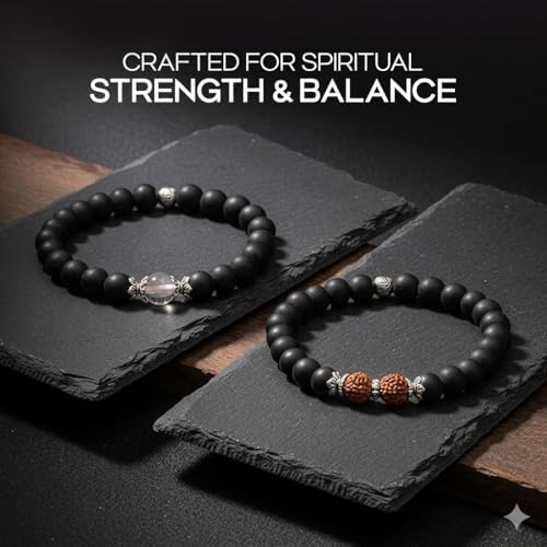 Avoirr 2 Bracelet Set – 8mm Karungali/Ebonywood with Clear Quartz Beads-Rudraksha & Karungali Bracelet | Handcrafted Spiritual Meditation Bracelet | Traditional Energy Balance & Protection Beads | Unisex – Handmade Natural Wooden & Crystal Bracelets for M