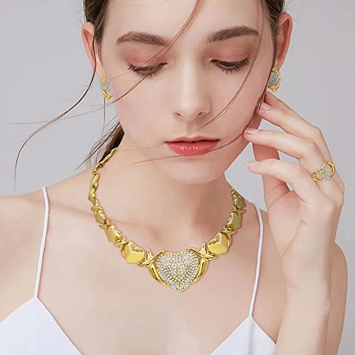 SYHOL Gold Jewelry Set 18K Gold Accessories for Women Jewelry Set Wedding Bridal Fashion Jewelry Sets Women Accessories Bracelets Earrings and Rings Sweetheart Gifts - color: Gold