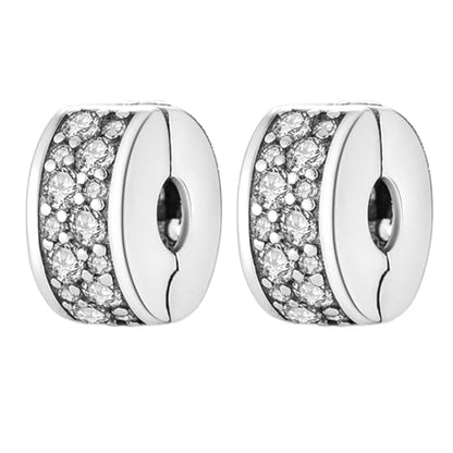 Annmors S925 Clip Spacer Safety Chain Stopper Charms for Pandora, Gift Mom Daughter Friend Sister Wife Grandma Girlfriend Fmaily On Christmas Mothers Valentines Halloween Graduation - color: B02-2pcs Clear Pavé Clip Charms