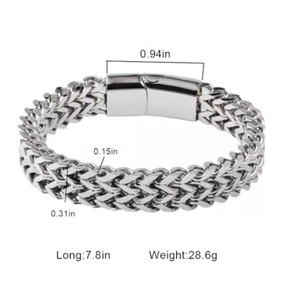 Braided Chain Bracelet 1-Pack - Stainless Steel Franco Link Bracelet with Push-Button Clasp (Gold, Silver, Black Options) - color: Silver