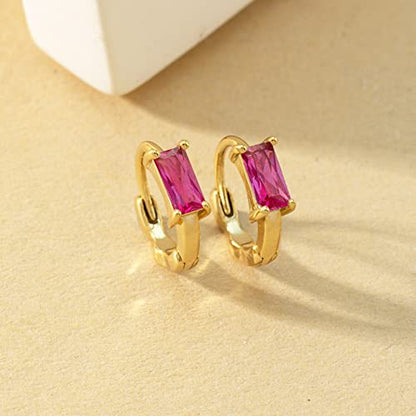 DAILY VIBES Dainty Butterfly Cross CZ Small Huggie Hoop Earrings for Women | Hypoallergenic, 14K Gold Plated Hoops, Tiny Cubic Zirconia, Cartilage Hoop Earrings for Women Trendy - color: Rose Red