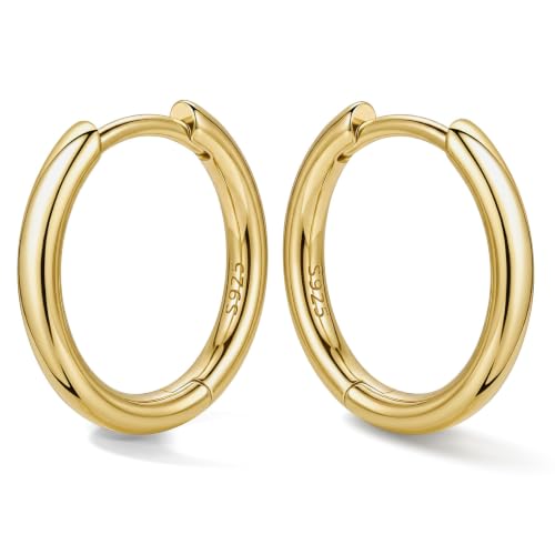 Bestyle Sterling Silver Small Hoop Earrings for Women, Hypoallergenic Silver/Black/Rose Gold/Gold Small Huggie Hoops Helix Cartilage Earring for Multiple Piercing Sleep, Size 8/10/12/14/16/18/20mm - color: 14K Gold-Sterling Silver, size: 10mm