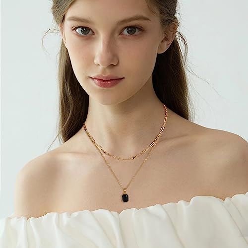 Gold Layered Necklaces for Women, 18k Gold Plated Crystal Necklace Paperclip Choker Emerald Green Jewelry for Women Gifts - color: Black