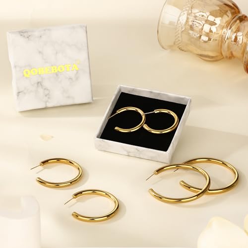 Gold Hoop Earrings for Women Summer Earrings Stainless Steel Hypoallergenic Earrings for Sensitive Ears Non Tarnish Hoops 4mm Hollow Tube Lightweight Earring Gifts for Women - style: 50mm Gold