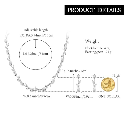 Wedding Jewelry Set for Women CZ Teardrop Flower Leaf Filigree Necklace Earrings Party Prom Accessories - color: Marquise Silver-Tone