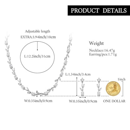 Wedding Jewelry Set for Women CZ Teardrop Flower Leaf Filigree Necklace Earrings Party Prom Accessories - color: Marquise Silver-Tone