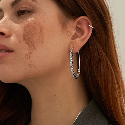 Gold Earrings 14k Gold Plated Hoop Earrings Dainty Pearl hoop Disc Coin Bead Starfish Teardrop Circle Dangle Drop Earrings for Women Hypoallergenic Jewelry Gifts - color: 40mm Silver Hoop