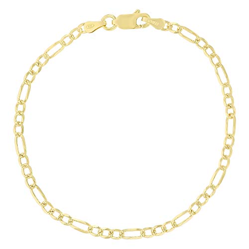 14K Gold or Rhodium Plated Silver Figaro Diamond Cut Pave Chain For Men | 1mm-13mm Thick | Solid 925 Figaro Italian Necklaces For Men - style: 2.60MM- Yellow