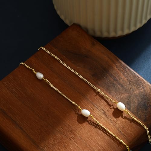 Dainty Pearl Pendant Necklaces for Women 14K Gold Plated Handmade Layered Pearl Chain Necklace Delicate Layered Pearl Necklace Everyday Jewelry Gift - color: NK02-Satellite-Gold
