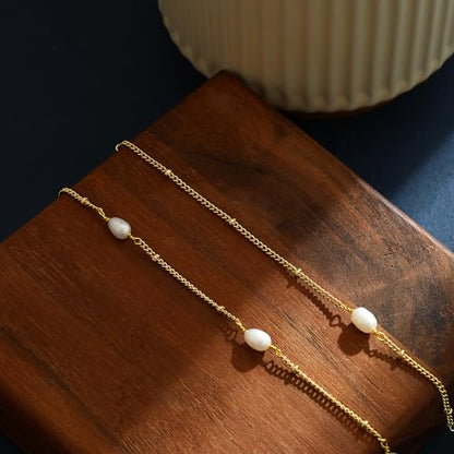 Dainty Pearl Pendant Necklaces for Women 14K Gold Plated Handmade Layered Pearl Chain Necklace Delicate Layered Pearl Necklace Everyday Jewelry Gift - color: NK02-Satellite-Gold