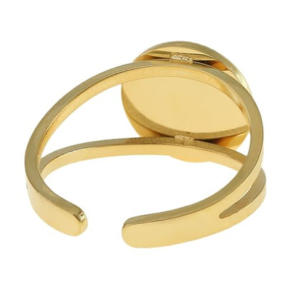 Made by Nami Adjustable Gold Plated Gemstone Ring for Women Handmade Boho Stacking Rings Chunky Open Band Turquoise Statement Jewelry Unique Minimalist Design for Everyday or Special Occasions - style: Grey Stone