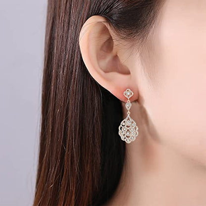 Wedding Teardrop Dangle Earrings Crystal Rhinestone Beaded Chandelier Earrings for Brides Gold - color: B-smallgold