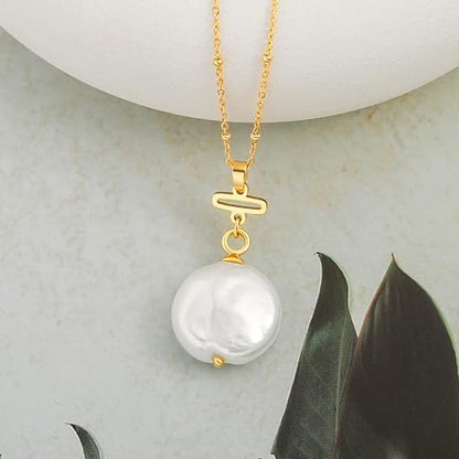 Aobei Pearl 18K Gold Plated Pendant Necklace for Women Dainty Gold Chain Choker Love Heart Disc Coin Pearl Cross Toggle Jewelry - style: Coin Pearl