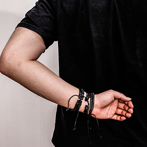 5 Pcs Braided Leather Bracelets for Men Women Woven Cuff Bracelet Adjustable - color: Black