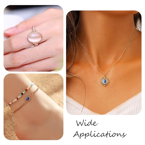 KISSITTY 28Pcs Gemstone Cabochons 14 Styles 6×8mm Round Oval Gemstones Cabochon Semi-Precious Natural Gems Crystal Stones Cabochons For Jewelry Making Bracelet Necklace Earring Pendant