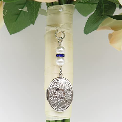 IDLAN Locket for Bouquet - Memorial Wedding Gift Bride Pendant Keepsake Something Blue - style: Oval Locket