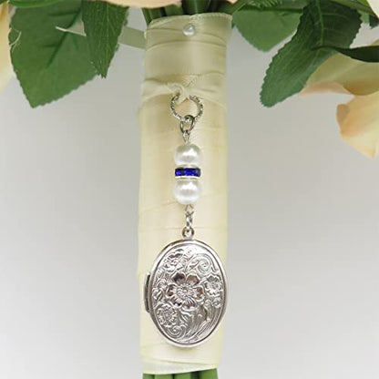 IDLAN Locket for Bouquet - Memorial Wedding Gift Bride Pendant Keepsake Something Blue - style: Oval Locket
