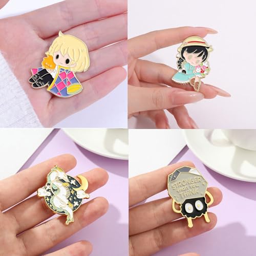 MemeChic 4Pcs Kawaii Enamel Pin Set, Cute Anime Lapel Pins, Cartoon Funny Pin Bulk Set Brooch Button Aesthetic Badges for Backpacks, Jackets, Gifts for Kids Girls Boys Festival Present