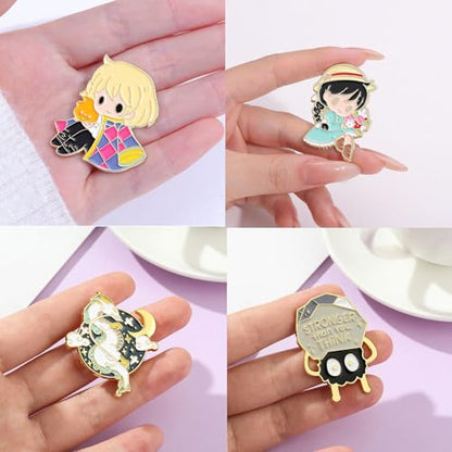 MemeChic 4Pcs Kawaii Enamel Pin Set, Cute Anime Lapel Pins, Cartoon Funny Pin Bulk Set Brooch Button Aesthetic Badges for Backpacks, Jackets, Gifts for Kids Girls Boys Festival Present