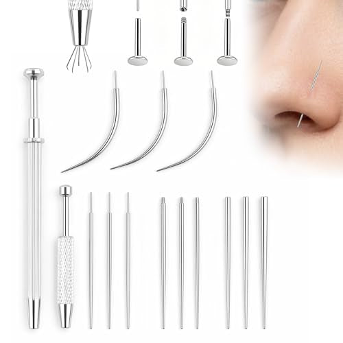 Piercing Tapered Ball Grabbing Tool for Changing Jewelry - 14G 16G 18G 20G Stainless Steel Flat Back Earring Applicator with Threaded, Internal Threaded, External Threaded Body Piercing Insertion Needle Kit for Ear Nose Navel Nipple Lip Eyebrow Tongue